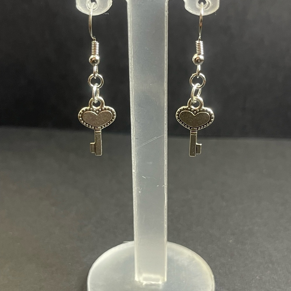 Heart Key Silver Earrings